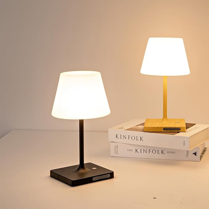 Cordless Table lamp, Outdoor Battery Operated Rechargeable Desk lamp,Waterproof Shower Lamp,4000mAh LED 3 Colors Dimmable Touch Lamps for Camping Patio Courtyard Bedroom-Wood-Ruum Studio Home
