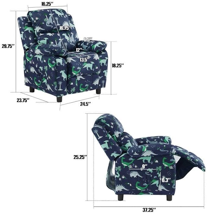 Ulax furniture Dutch Velvet Kids Recliner Chair, Toddler Armrest Sofa Couch, Ergonomic Adjustable Lounge Sofa with Footrest, Padded Backrest, Storage Arms, Child Sofa for Bedroom,Living Room-Ruum Studio Home