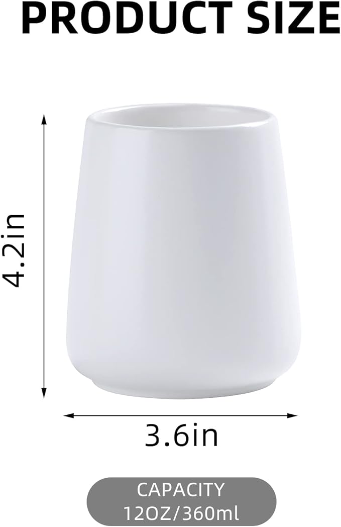 White Toothbrush Holder for Bathroom - 2Pcs Ceramic Tooth Brushing Holders Set, Toothbrush Cup & Toothpaste Organizer for Bathroom Countertop, Makeup Brush Holder, Pen Holder for Home Desktop Storage-Ruum Studio Home