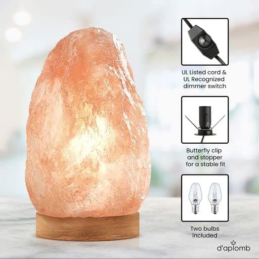 d'aplomb 100% Authentic Natural Himalayan Salt Lamp; Medium Hand Carved Natural Chunk Pink Crystal Rock Salt from Himalayan Mountains; Dimmer Cord; 7 lbs-Ruum Studio Home