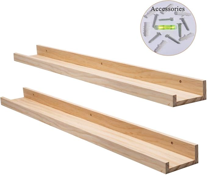 AZSKY Floating Shelves Wall Mounted Set of 2 Natural Wood Picture Shelves Wall Shelves for Bedroom Bathroom Living Room Kitchen Laundry Room Storage & Decoration 24 Inch-Ruum Studio Home