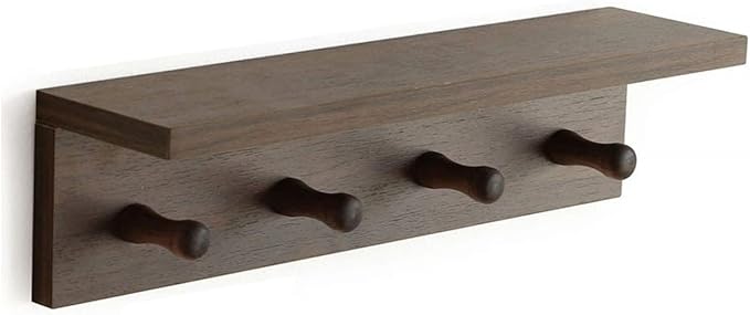 Entrance Coat Rack ，Coat Hooks, Wall-Mounted Wooden Hook Rack, Wall-Mounted Shelves are Very Suitable (Walnut Colored Finish-1)-Ruum Studio Home