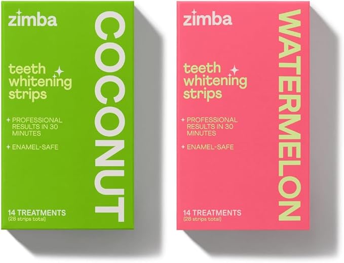 Zimba Teeth Whitening Strips for Teeth Sensitive, White Strips for Teeth Whitening, Teeth Whitener Stain Remover 28 White Strips Included Per Pack, 2 Pack (14 Day Treatment), Coconut and Watermelon-Ruum Studio Home