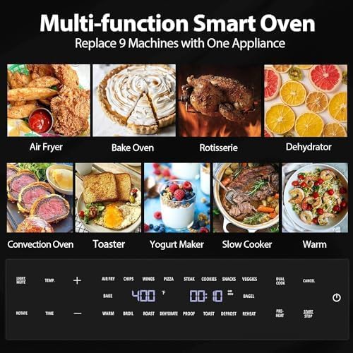 32QT Extra Large Air Fryer, 19-In-1 Air Fryer Toaster Oven Combo with Rotisserie and Dehydrator, Digital Convection Oven Countertop Airfryer Fit 13" Pizza, 6 Accessories, 1800w (Black)-Ruum Studio Home