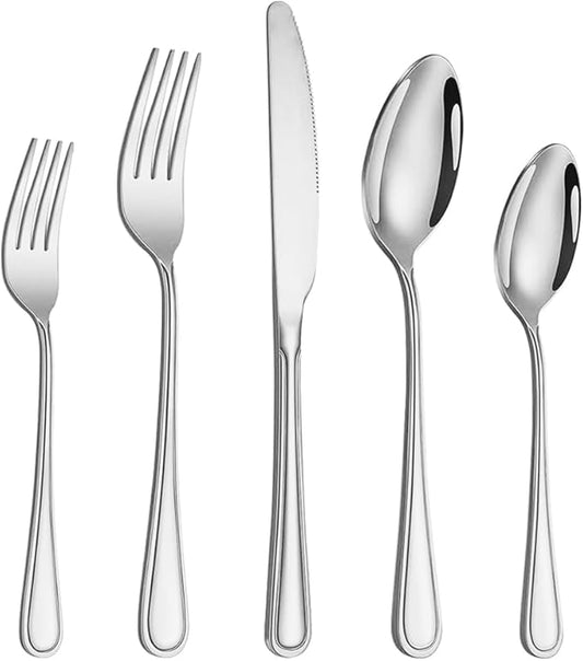 20 Pcs Silverware Set for 4 with Simple Striped Handle Design, Food Grade Stainless Steel Flatware Set, Eating Utensils Sets Include Fork/Knife/Spoon, Reusable Cutlery Set, Dishwasher Safe-Ruum Studio Home