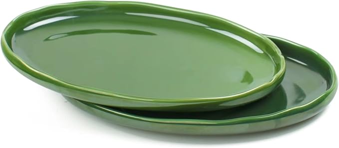 vicrays Ceramic Serving Platter Tray - Extra Large Oval 14.5 Inch Porcelain Dinner Plates Long Serving Dish Set - for Party Restaurant Food Meat Sushi Fish Turkey Platter - Green-Ruum Studio Home