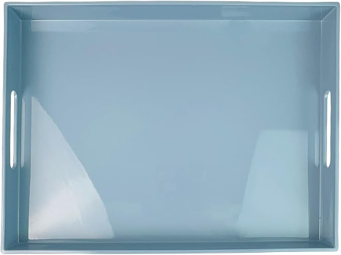 Light Blue Decorative Tray, Rectangular Large Serving Tray with Handles, Plastic Coffee Table Tray for Ottoman, Living Room, Kitchen Tabletop, 15.7” x 11.8” x1.6”-Ruum Studio Home