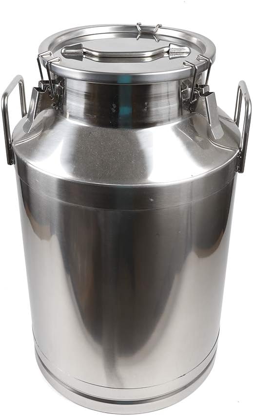 Stainless Steel Milk Can, 60L/15.9 Gallon Heavy Duty Airtight Storage Canister Milk Bucket with Lid, Embedded Silicone Milk Jug Wine Pail Water Cereals Bucket with Three Latches and Two Handles-Ruum Studio Home