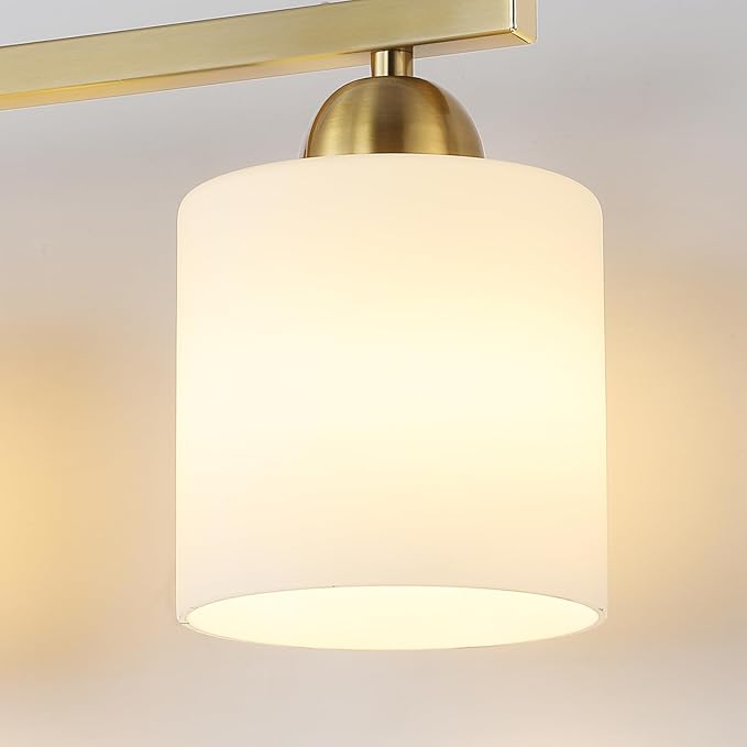 Stainless Steel Milk Glass Vanity Lights for Bathroom, 4 Light Gold Bathroom Light Fixtures Over Mirror, Ceramic E26 Sockets Wall Mounted-Ruum Studio Home