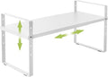 Expandable Cabinet Shelf Organizer Rack, Stackable Kitchen Counter Storage Shelves Stand, Adjustable Height Pantry Shelf Spice Rack (White, 1 Pack)-Ruum Studio Home