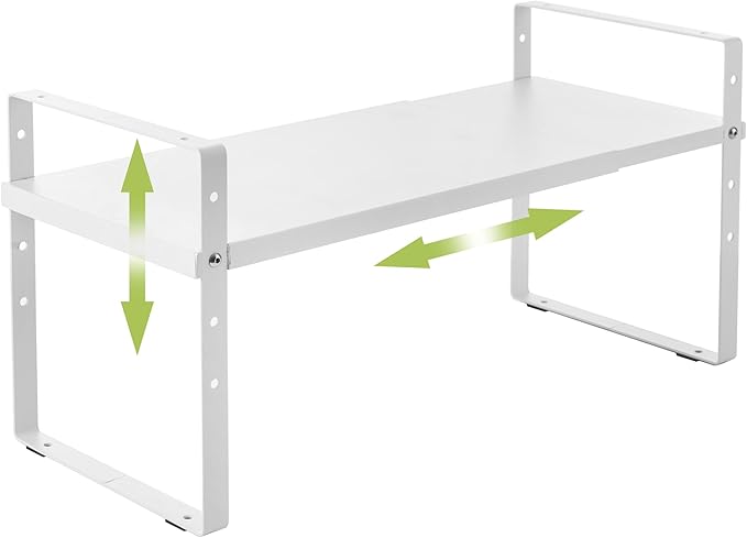 Expandable Cabinet Shelf Organizer Rack, Stackable Kitchen Counter Storage Shelves Stand, Adjustable Height Pantry Shelf Spice Rack (White, 1 Pack)-Ruum Studio Home