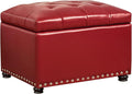 24'' Leather Storage Ottoman Rectangular Foot Rest Stool with Nailhead Trim for Bedroom Living Room(Red)-Ruum Studio Home