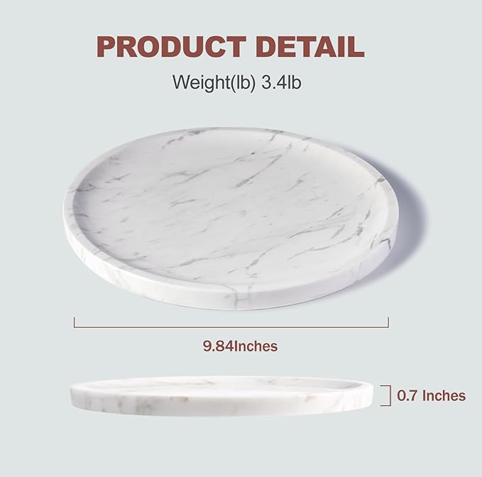 Natural Round Marble Tray - Luxury Decorative Serving Tray for Coffee Table, Bathroom Vanity, Dresser & Kitchen Countertop - Stone Organizer for Jewelry, Perfume, Candle, Home Decor(Volakas)-Ruum Studio Home