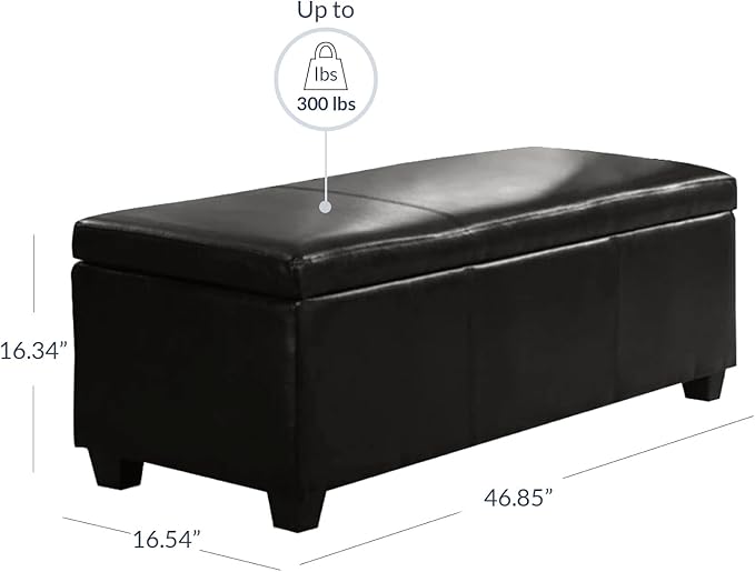 BELLEZE 47 Inch Storage Ottoman, Faux Leather Storage Bench Bedroom Bench with Safety Close Hinge, Ottoman with Storage for Living Room, Entryway, Hallway, Foot Rest, Support 300lbs - Black-Ruum Studio Home