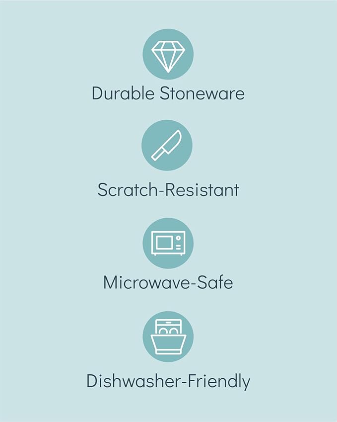 12 Piece Dinnerware Sets for 4 - Modern Style Stoneware Dinnerware Set - Scratch Resistant, Dishwasher, Microwave Safe Plates and Bowls Sets Ceramic, Bowl and Plate Set - Beige and Light Blue…-Ruum Studio Home