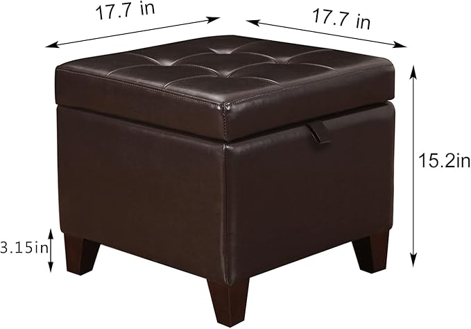 Adeco 15.2" Modern Brown Faux Leather Storage Ottoman with Tufted Flip Top for Living Room, Tufted Accents Rectangular Bench for Foot Rest-Ruum Studio Home