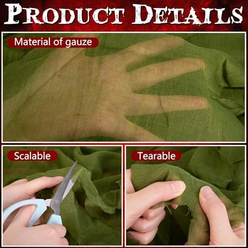 RunNico 2Pcs 85" x 60" Large Halloween Door Curtain Decoration, Green Gauze Doorway Curtain, Creepy Cloth Strip Drape for Halloween Horror Theme Party Haunted House Costume Decor-Ruum Studio Home
