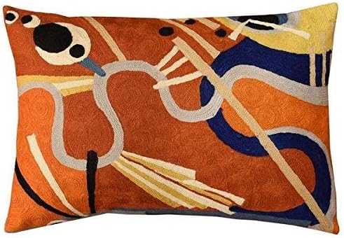 Lumbar Kandinsky Modern Pillow Cover Intuitive Mid Century Chair Cushions Rust Abstract Pillowcase Contemporary Couch Pillowsham Hand Embroidered Cushion Wool Size 14x20-Ruum Studio Home