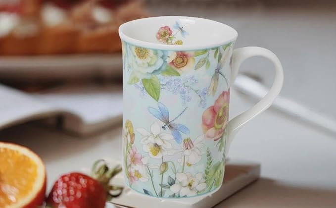 Lightahead Elegant Bone China Two Coffee Mugs Set in Floral Design 10.8 oz Each Cup in Attractive Gift Box-Ruum Studio Home