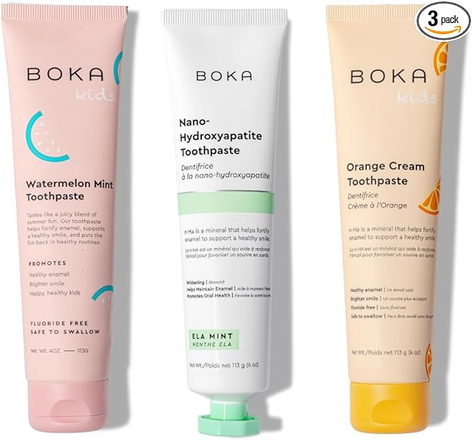Boka Fluoride Free Toothpaste Nano Hydroxyapatite Toothpaste - Ela Mint, Orange Cream, Watermelon Mint Flavor, 4 oz 3Pk US Manufactured-Ruum Studio Home