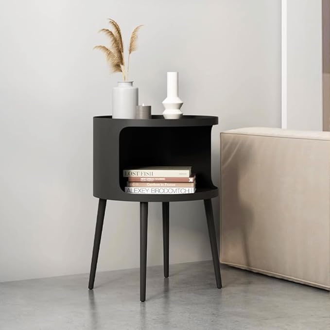 Modern Side Table,Round end Table with Open Storage,Metal nightstand,Bedside Table for Living Room,Bedroom-Ruum Studio Home