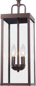 Large Outdoor Pendant Lantern Light Fixture for Front Porch, 20 Inch 2-Light Bronze Exterior Hanging Chandelier with Clear Glass, Outdoor Indoor Pendant Lamp for Patio, Gazebo, RZ008M-H ORB-Ruum Studio Home