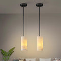 Alabaster Pendant Light Kitchen Island, H-9.5in Black Pendant Light Fixtures with Natural Marble Shade, Adjustable Ceiling Pendant for Dining Room, Living Room, Bedroom & Bathroom-Ruum Studio Home