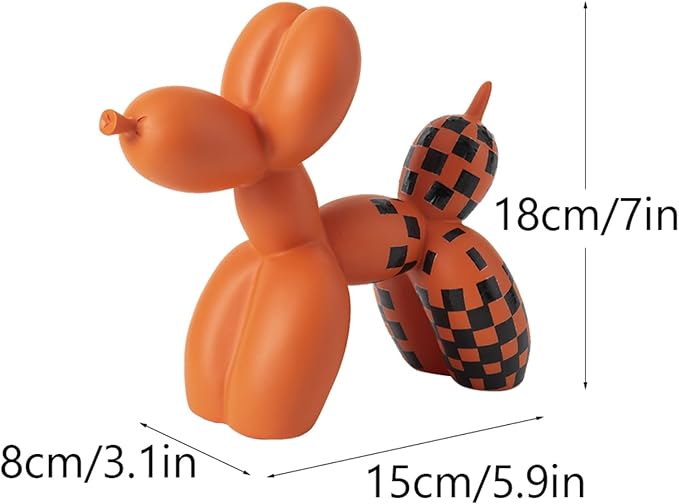 Vilead Resin Balloon Dog Statue with Checkered Pattern,Modern Home Decoration Trendy Animal Art Ornaments,Collection Figurine Bedroom Living Room Office Desktop Sculpture-Ruum Studio Home