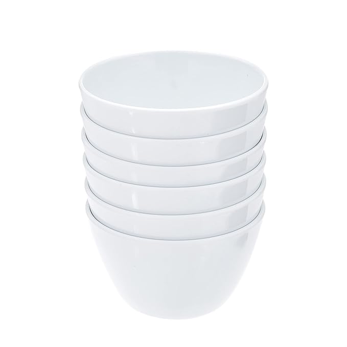 Amazon Basics Round Melamine Bowl, 8 oz, White, 6 Piece Set (Previously AmazonCommercial brand)-Ruum Studio Home