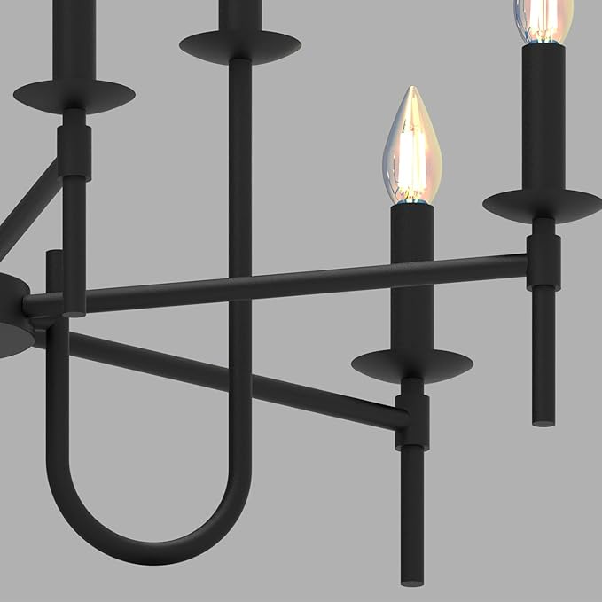 Farmhouse Black Chandelier, Modern Candle Hanging Lamp, Round LED Ceiling Pendant Lights for Kitchen Island Living Room Bedroom Dining Room (Black-B 9Lights)-Ruum Studio Home