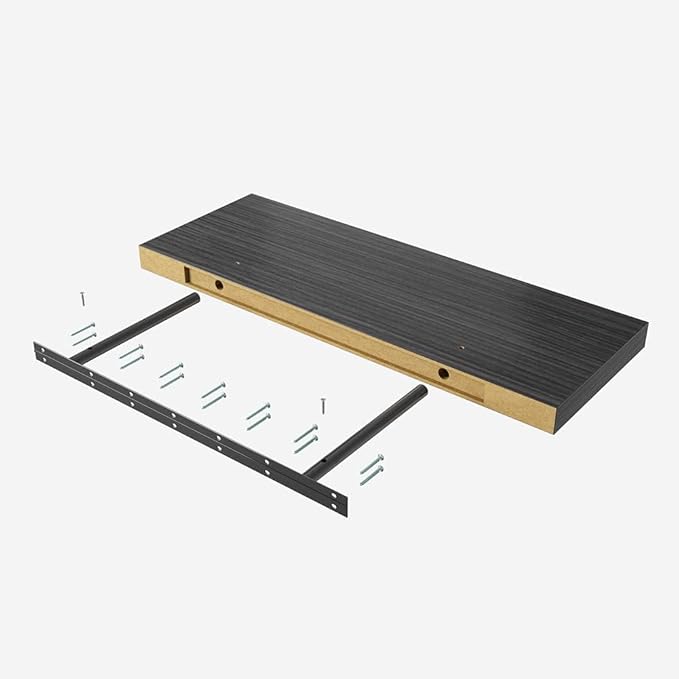 Floating Shelf, Set of 2 Wall Shelf, 30 in W x 12.75 in D x 2 in H Wooden Floating Wall Shelf with Invisible Brackets for Living Room/Bedroom/Bathroom/Kitchen Storage and Decor, Black Wood-Ruum Studio Home