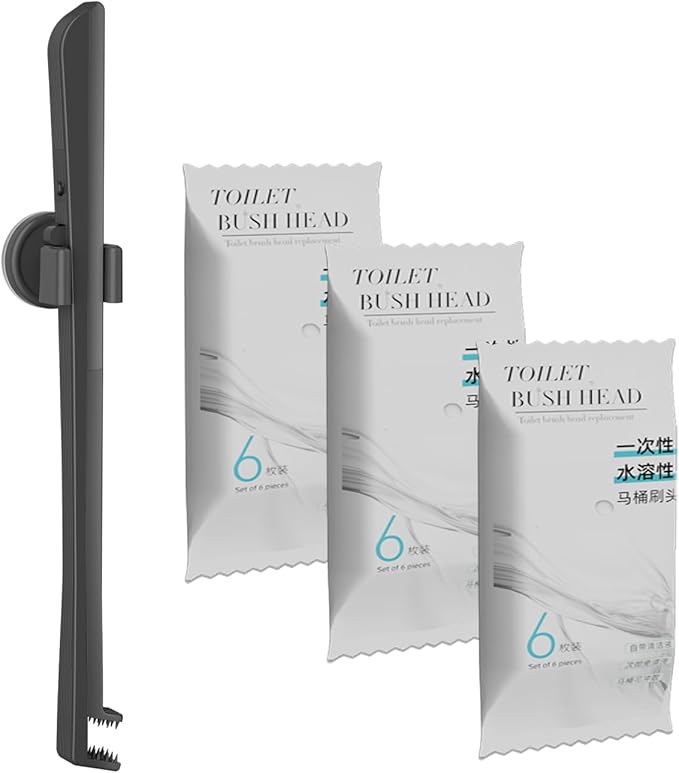 Disposable Toilet Brush with Replaceable Heads, Wall-Mounted Holder, Hygienic Bathroom Cleaning Tool (Dark Grey Toilet Brush + 18 Refills)-Ruum Studio Home