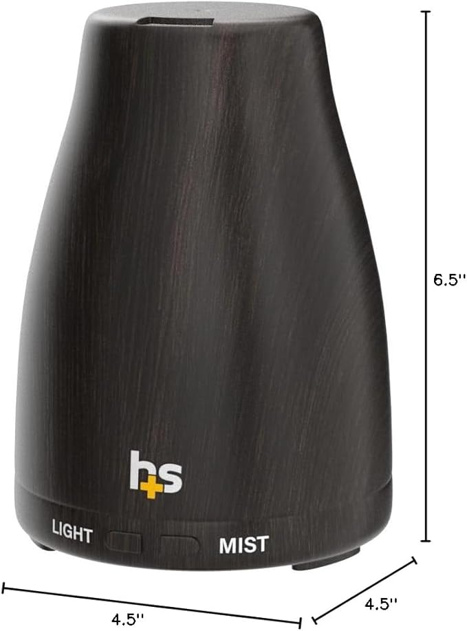 HealthSmart Essential Oil Diffuser, Cool Mist Humidifier and Aromatherapy Diffuser with 150ML Tank Ideal for Small Rooms, Adjustable Timer and Mist Mode, Wood Grain Brown-Ruum Studio Home