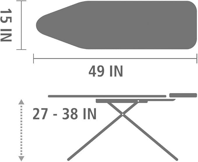 Brabantia Size B Ironing Board (49x15 in) 7 Height Options, Adjustable Steam Iron Rest Holder (Ecru) Non-Slip Feet, Anti-Collapse Child Locks-Ruum Studio Home