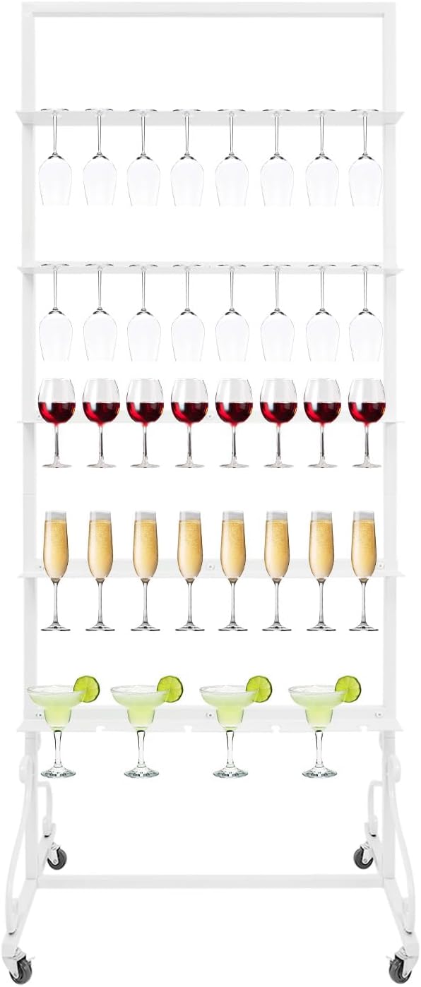 40 Slots Champagne Holder Stand for Party, Wine Glass Display Wall Holder, Stable Wine Glass Stemware Rack for Bar, Wedding, Party (White)-Ruum Studio Home