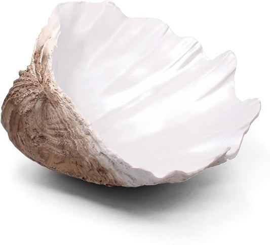 Large EarthTan-White Sea Shells Decorative Bowl Resin Clam Shell Bowl Beach Decorations for Home Coastal Beach Decor Decoration Storage Bowls & Home Office Nautical Themed Party Decor -10.2"-1PC-Ruum Studio Home