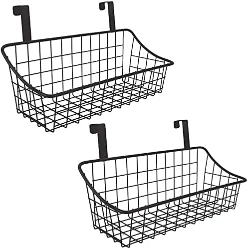 Wire Storage Basket No Drilling Wall Hanging Baskets with Adhesive for Kitchen, Bathroom, Bedroom Storage 2 Pack Black-Ruum Studio Home