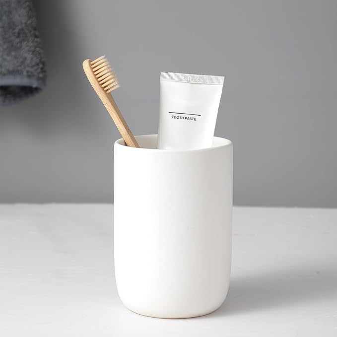 Toothbrush Holders for Bathrooms - 1 Cups Ceramic Toothbrush Toothpaste Holders, White Bathroom Tumbler Cups Reusable Toothbrush Mouthwash Cup, Bathroom Counter Organizer.-Ruum Studio Home