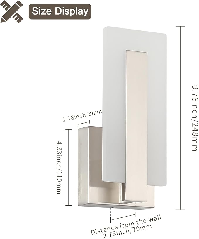 Joosenhouse Modern LED Wall Sconce Set of 2, Hardwired 3000K Warm White Light Wall Lights, 7W Up and Down Wall Mount Light, 9.76 inch Brushed Nickel Indoor Wall Sconce Wall Lighting-Ruum Studio Home