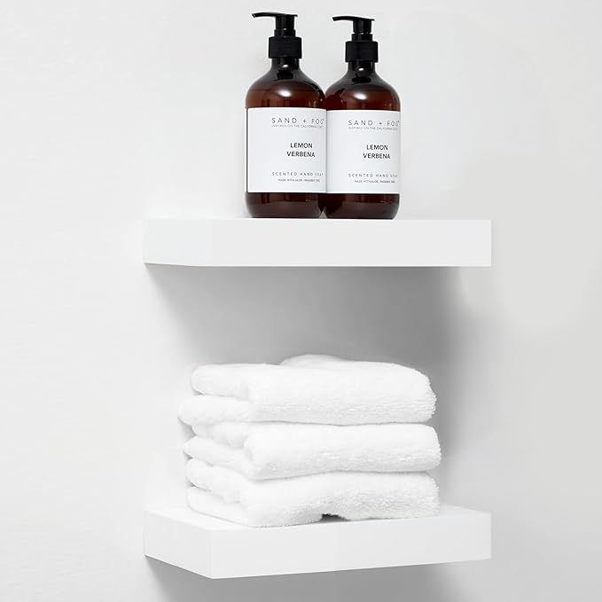 Homeforia White Floating Shelf 12 inch, High End Solid Real Wood Small 12inch Floating Shelves for Wall Mounted, White Wooden 12 in Floating Shelves, Heavy Duty Bracket, 12 X 6.5 X 1.75 inch, Set of 2-Ruum Studio Home