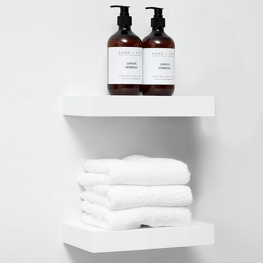 Homeforia White Floating Shelf 12 inch, High End Solid Real Wood Small 12inch Floating Shelves for Wall Mounted, White Wooden 12 in Floating Shelves, Heavy Duty Bracket, 12 X 6.5 X 1.75 inch, Set of 4-Ruum Studio Home