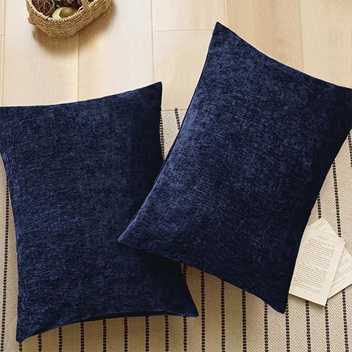 CaliTime Throw Pillow Covers Decorative 20 X 26 Inches Pack of 2 Cozy Chenille Standard Pillow Shams Cases for Couch Sofa Bed Living Room Home Navy Blue-Ruum Studio Home