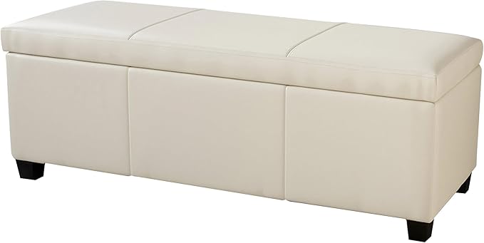 BELLEZE 47 Inch Storage Ottoman, Faux Leather Storage Bench Bedroom Bench with Safety Close Hinge, Ottoman with Storage for Living Room, Entryway, Hallway, Foot Rest, Support 300lbs - Cream-Ruum Studio Home