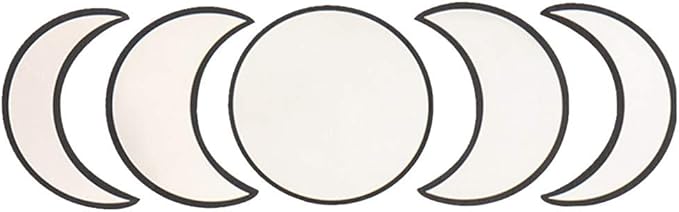 5 pcs Scandinavian Natural Decor Acrylic Moonphase Mirrors Interior Design Wooden Moon Phase Mirror Bohemian Wall Decoration for Home Living Room Bedroom Decor - No Need to Punch (Black)-Ruum Studio Home