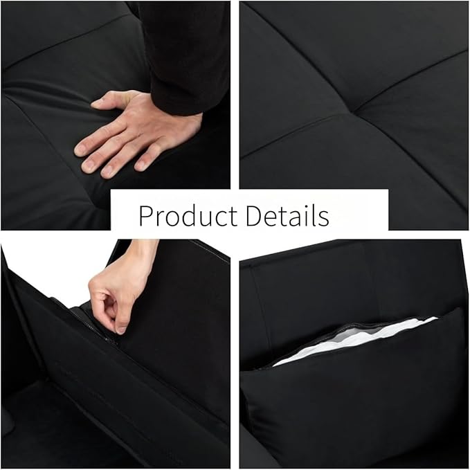 Pull Out Sofa Bed, Convertible Sleeper Chair Bed with Lumbar Pillow, 3-in-1 Sofa Chair with 3 Adjustable Backrest, Armchair Sleeper Small Couch for Small Spaces Living Room Black-Ruum Studio Home