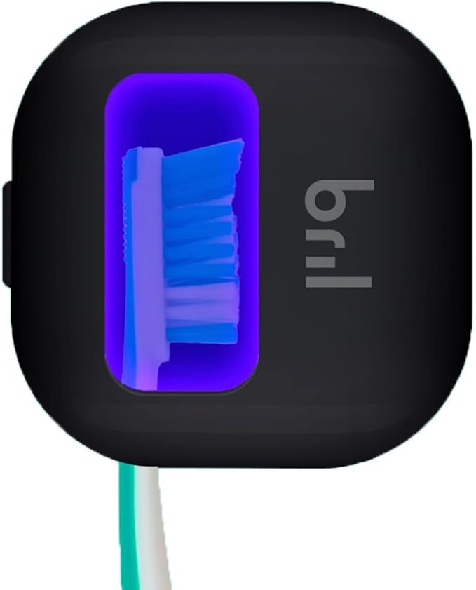 Bril UV-C Toothbrush Sanitizer and Holder, Portable Cleaner, Travel Cover, Magnetic Holder, and Rechargeable Case for Any Size Toothbrush, Black-Ruum Studio Home