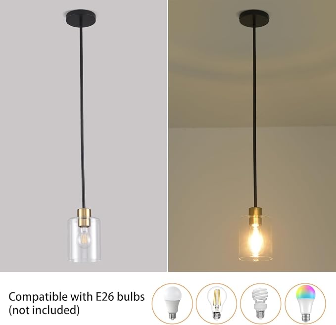 Black Brass Pendant Lights Kitchen Island - Clear Glass Pendant Light Fixture Multiple Stems Rods 3 Units 12 Inch 3 Units 4 Inch (1 Pack Black Brass Downrod)-Ruum Studio Home