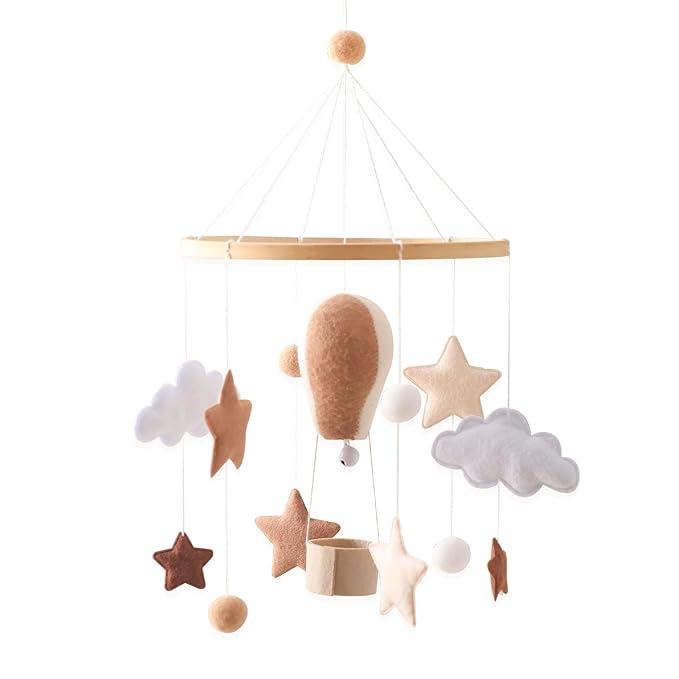 Baby Mobile for Crib, Baby Crib Mobile for Boys Girls, Baby Mobile for Bassinet, Boho Nursery Mobile, Nursery Decor Theme for Infant Bedroom Hanging, Gender Neutral Baby Gift (Hot Air Balloon)-Ruum Studio Home