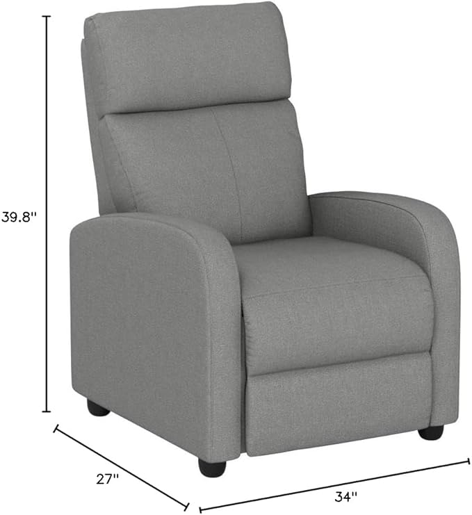 BestMassage | Recliner Chair | with 2 Point Massage Function | Textile Grey | with Lumbar Support, Adjustable Push Back, Footrest & Padded Seat | Easy Assembly | for Living Room, Home Theatre-Ruum Studio Home