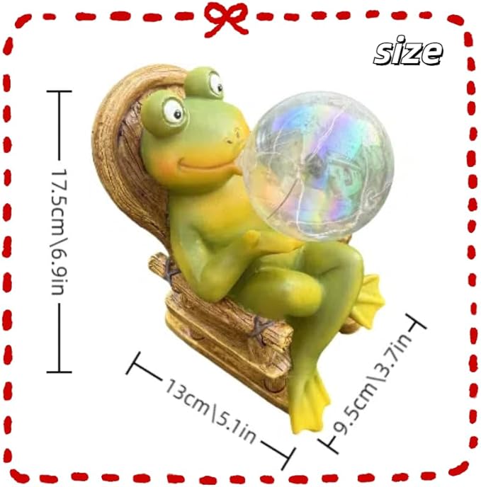 Garden Solar Frog Statue with Glowing Bubble Resin Figurine Outdoor Light Decor Hand-Painted Whimsy for Yard Patio Porch Fairy Decoration Housewarming Unique Gifti for Women-Ruum Studio Home